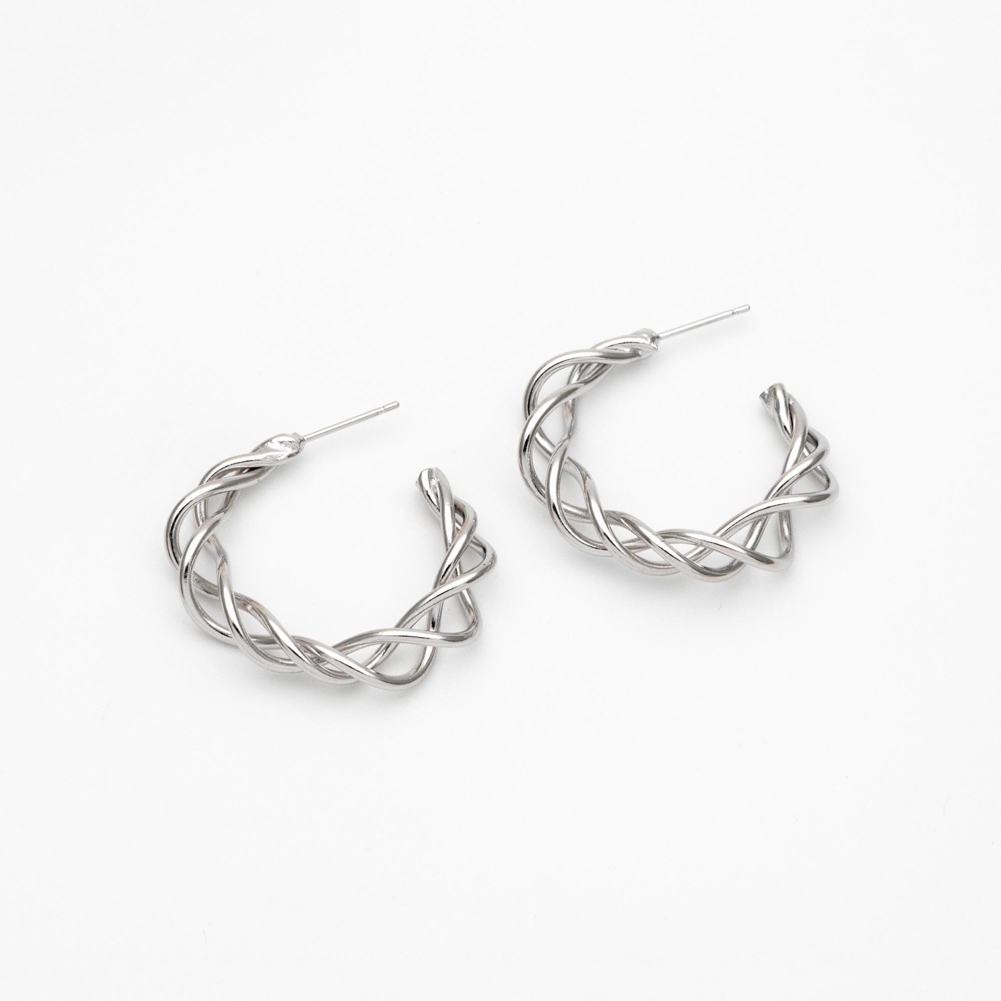 4pcs Gold/ Silver Tone Twisted Circle Earrings 32mm, Twisted Wire Stud Earrings, Geometric Hoop Earrings (GB-4580)